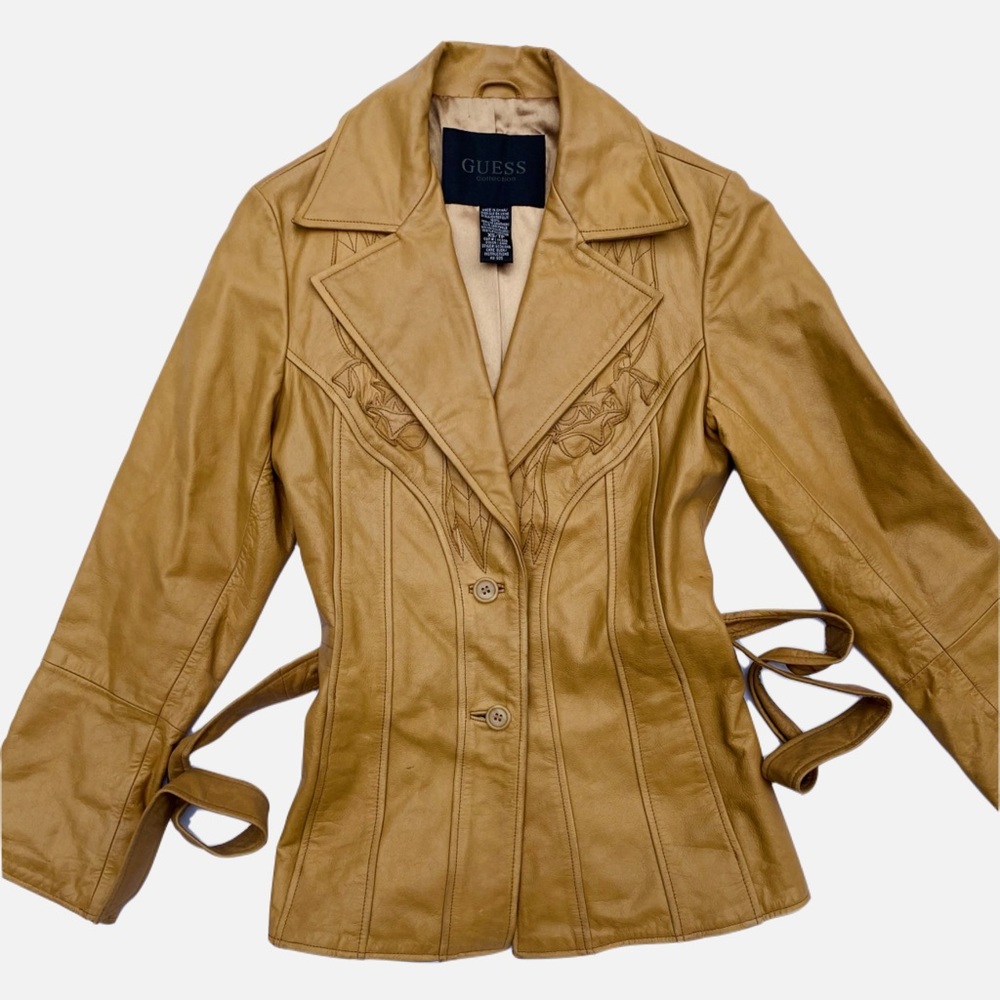 Vintage Leather Embossed Tan Guess Jacket